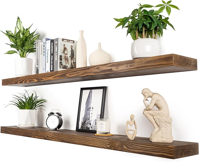 60 Inch Floating Shelves, 8-Inch Deep High-End Solid Wood Long Floating Shelves by xwne
