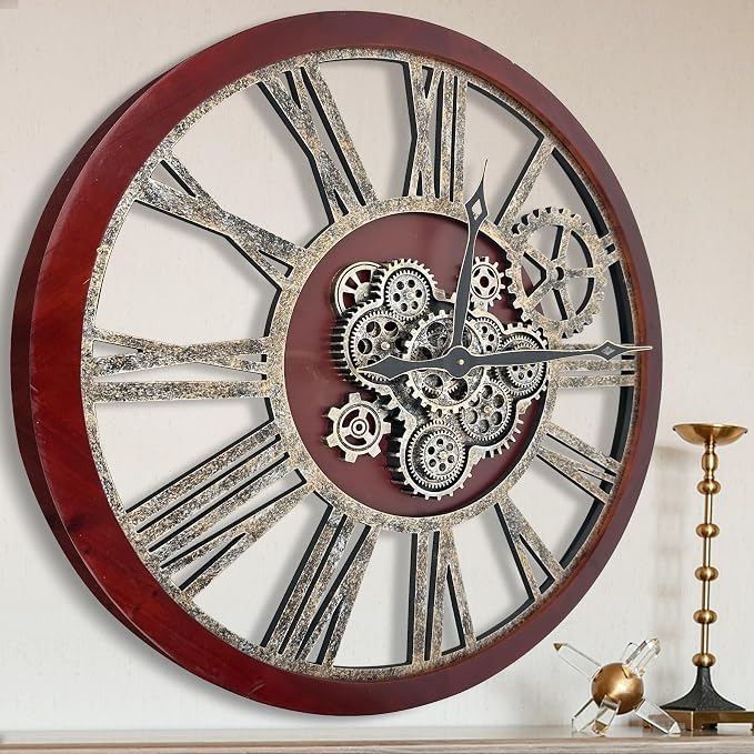 The B-Style Large Real Moving Gears Wall Clock 30 Inch Rustic Retro Industrial by TheB-StyleTB