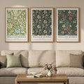 Large Framed William Morris Green Wall Art Set of 3, Vintage Floral Canvas by Cuspin