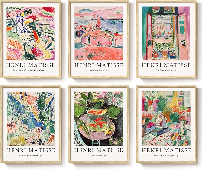 Framed Matisse Wall Art for Living Room, 6 Pieces Abstract Colorful Canvas by Cuspin