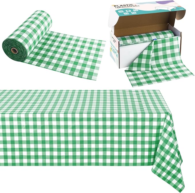 Kochorie 54 Inch x 300 Ft Light Green Checkered Plastic Table Cloth Roll by Kochorie
