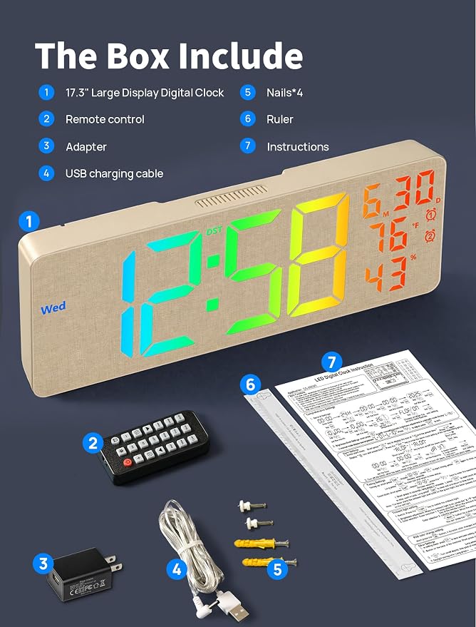 MASHI 2026 Upgrade 17.3" Large Digital Wall Mount Clock, Digital Clock - Image 9