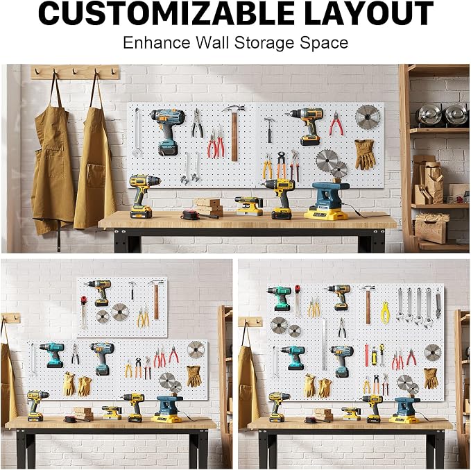 Peg Board, 2 Pack Metal Pegboard Panels White Pegboards Wall Organizer - Image 8