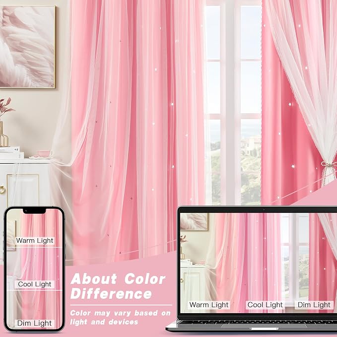 XiDi Pink Curtains for Bedroom Decor, Baby Pink Kids Blackout Curtains for - Image 6