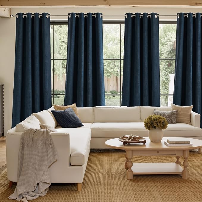 NICETOWN Short Faux Linen Navy Blue Blackout Curtains 63 inches Long - Image 4