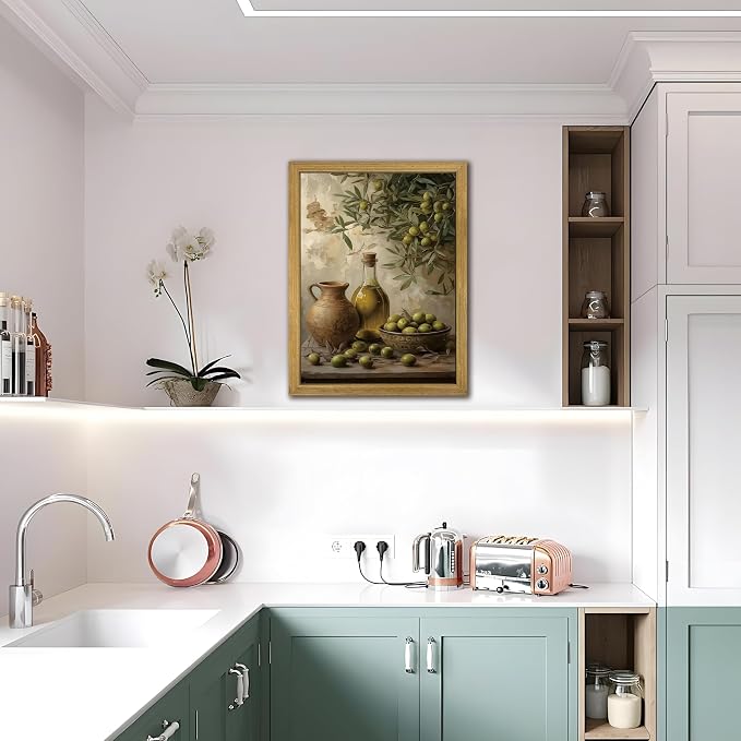 Wood Framed Olive Kitchen Wall Art, Vintage Rustic Still Life Canvas Print - Image 8