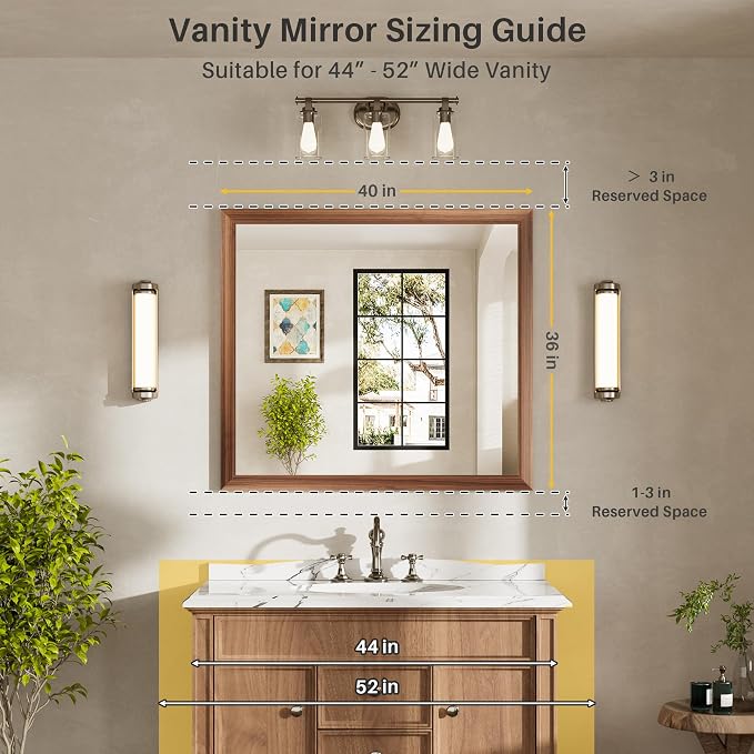 40x36 Inch Bathroom Mirror for Wall, Anti-Rust Walnut Wood Grain Metal Framed - Image 2