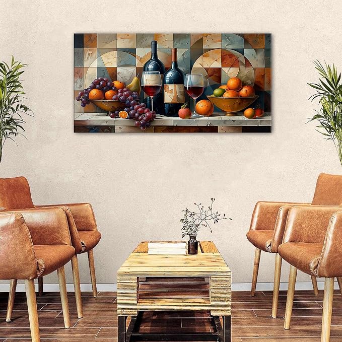 AIYISU Abstract Kitchen Wall Art Geometric Wall Decor Red Wine Glass Fruits - Image 8