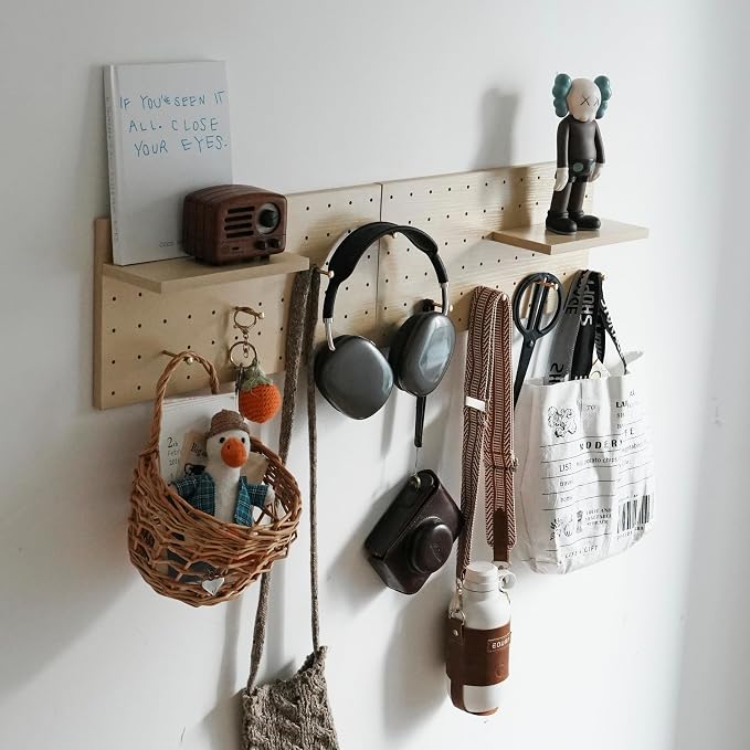 Wooden Pegboard Modular Display Organization Storage Wall Hooks Shelf - Image 4