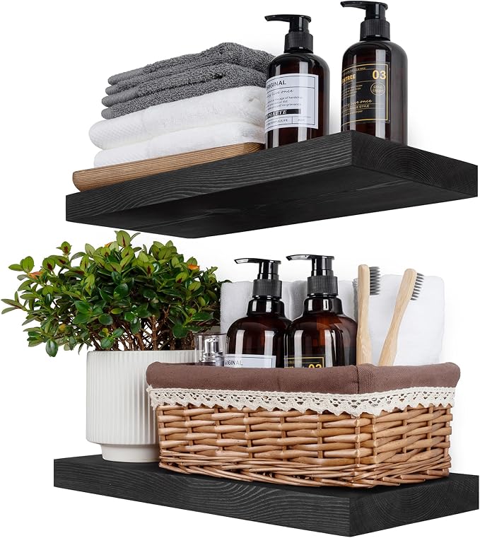 BGMG Wood Floating Shelves 16 inch, Wide Rustic Wooden Wall Shelves by BGMG