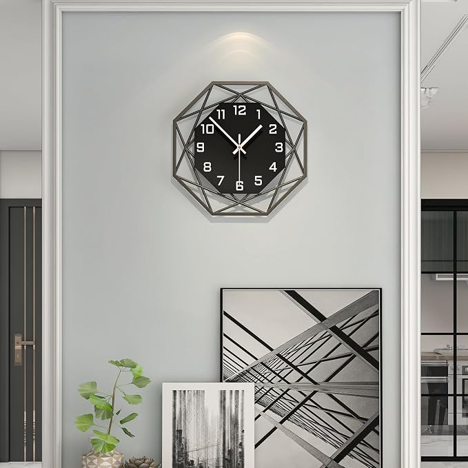 Modern Wall Clocks for Living Room Decor 12in Black Wall Clock Silent by CreativeWallClock