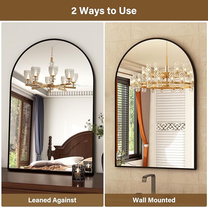 XRAMFY 24"x36" Black Arched Bathroom Mirror - Image 6