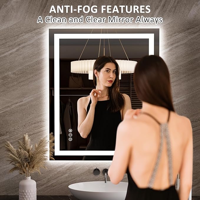 LOAAO 35.4"x29.9" LED Mirror for Bathroom, Lighted Bathroom Mirror - Image 2