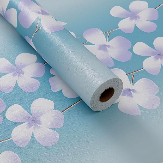 Blue Flora Peel and Stick Wallpaper 20.8"x394" Thick Slight Embossed Linen - Image 2