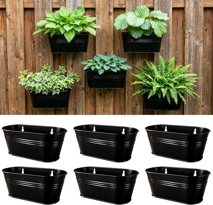 LaLaGreen Wall Planter Black Oval Metal Pot Hanging Decor Flower Railing Fence by L%C3%A1L%C3%A1Green