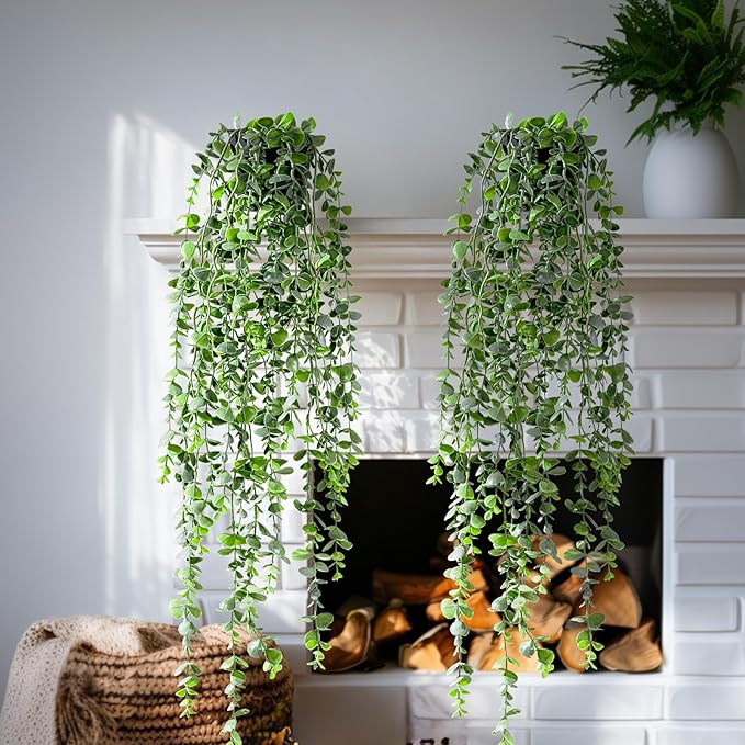 Artificial Hanging Plant 2 Pcs Faux Plant Ivy Vine Faux Eucalyptus Vines Fake by Yarmare