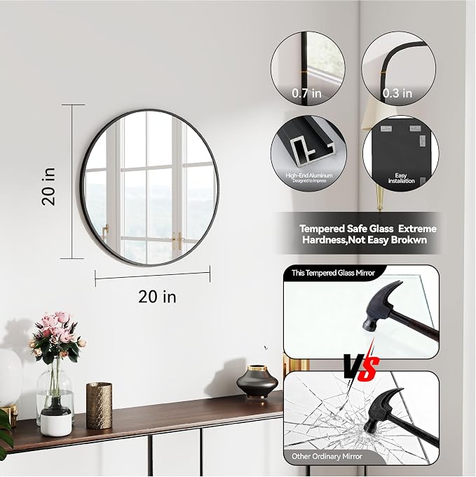 SCWF-GZ 20" Round Mirror Circle Wall Mounted Hanging or Against Wall Metal - Image 3