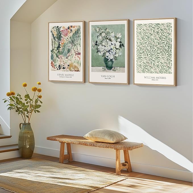 Framed Large Van Gogh Wall Art for Living Room, 3 Pieces Vintage Sage Green - Image 3