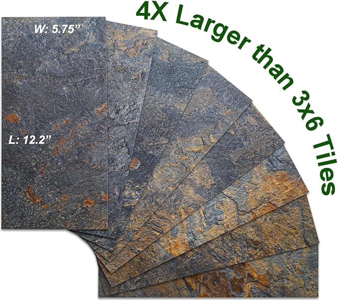 AULIGET 6" x 12" Rust Slate Peel and Stick Backsplash Wall Tiles, PVC Faux - Image 2
