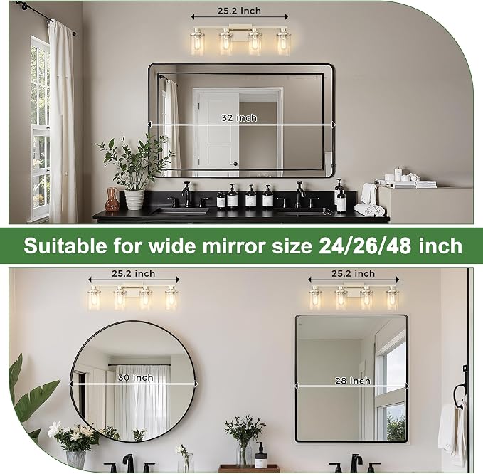 DORESshop 4-Light Vanity Light Fixtures, Nickel Bathroom Light Fixtures Over - Image 2