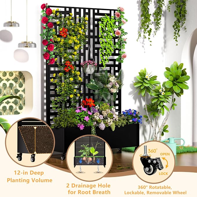 MTART Metal Planter Box with Trellis, 72.1"x47.2"x16" Outdoor Galvanized Raised - Image 3