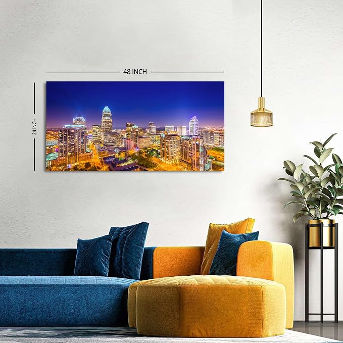 Charlotte City Skyline Wall Art Blue Night Cityscape Wall Decor North Carolina - Image 2
