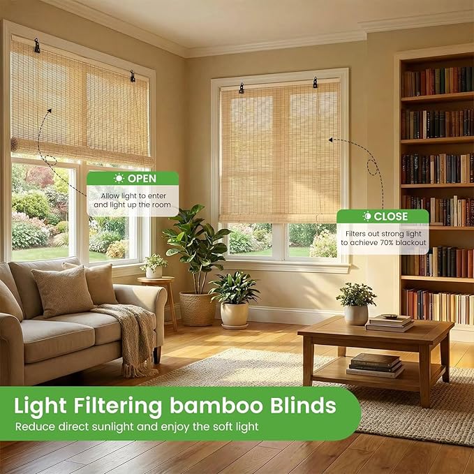 Bamboo Blinds, Custom Sizes Roller Shades - Image 3