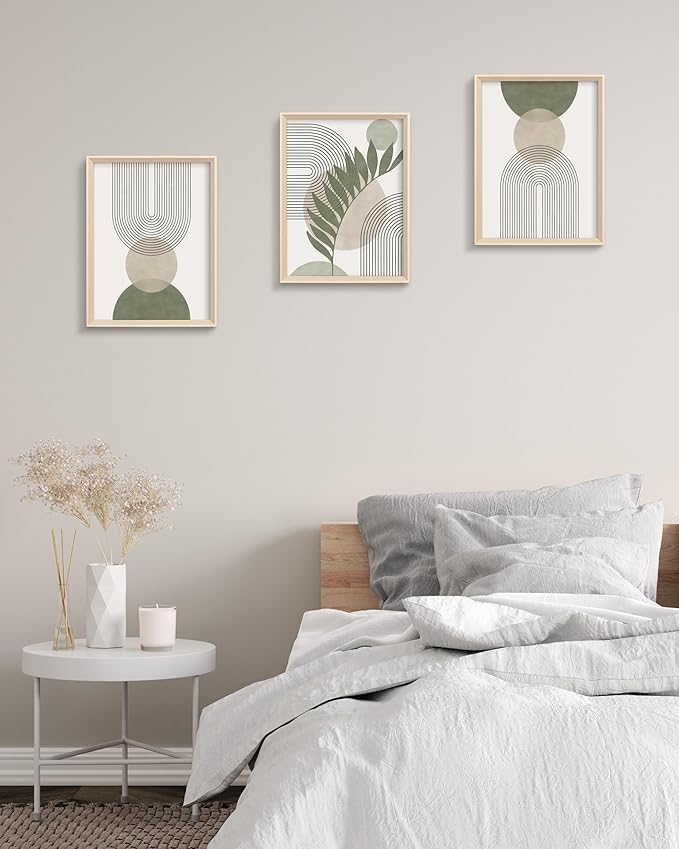 HesenDot Boho Sage Green Framed Wall Art, 12x16in High Framed Design Canvas - Image 5