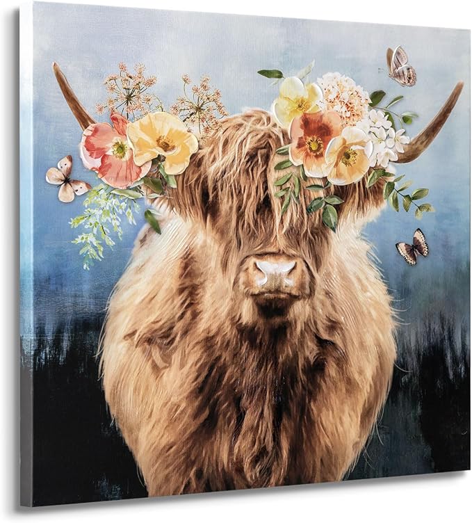 Hand-Painted Highland Cow Canvas Wall Art, Lovely Cow - Image 6