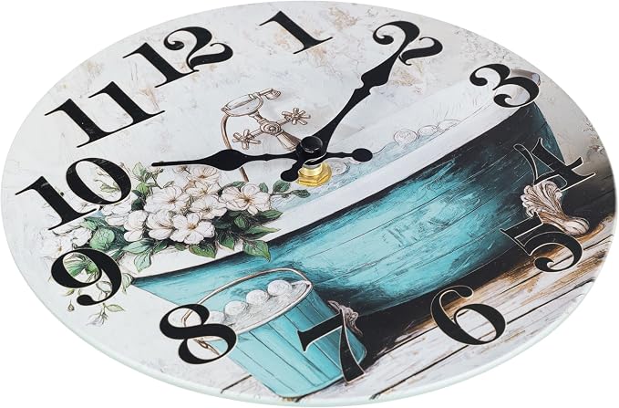 Decorative Bathroom Wall Clock, Rustic Style Waterproof Glass Wall Clock - Image 8