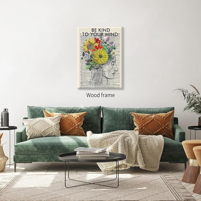 Be Kind To Your Mind Quote Poster Prints Mental Health Canvas Wall Art 12x16 - Image 6