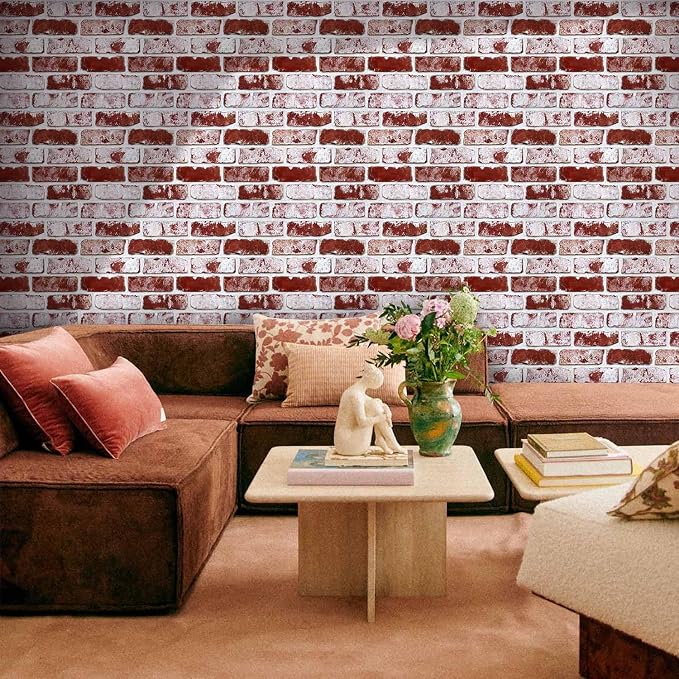 3D Peel and Stick Faux Brick Wall Panels 11.8" x 11.8" 10-Pack Red, Small - Image 7