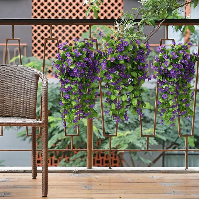 ZFProcess 2PCS Artificial Hanging Flowers, Fake Hanging Plants Violet Vines UV - Image 4