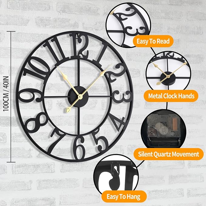 LEIKE 40 Inch Extra Large Wall Clock, Decorative Oversized Arabic Numerals - Image 6