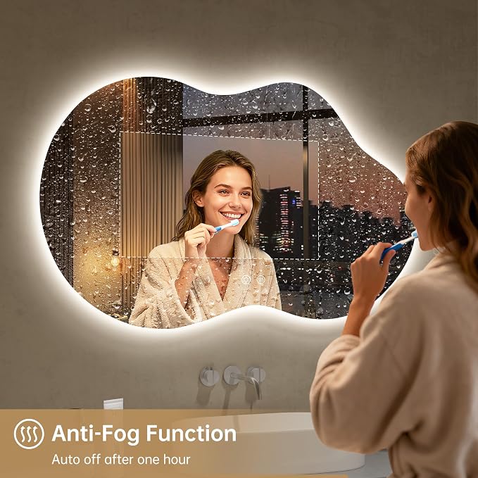 LOVESPEJO Irregular Backlit Mirror Bathroom 40x24 Inch, Asymmetrical Cloud LED - Image 3