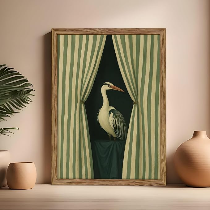 Framed Bird Wall Art, Elegant Heron Canvas Print, Vintage Coastal Bird Wall - Image 4