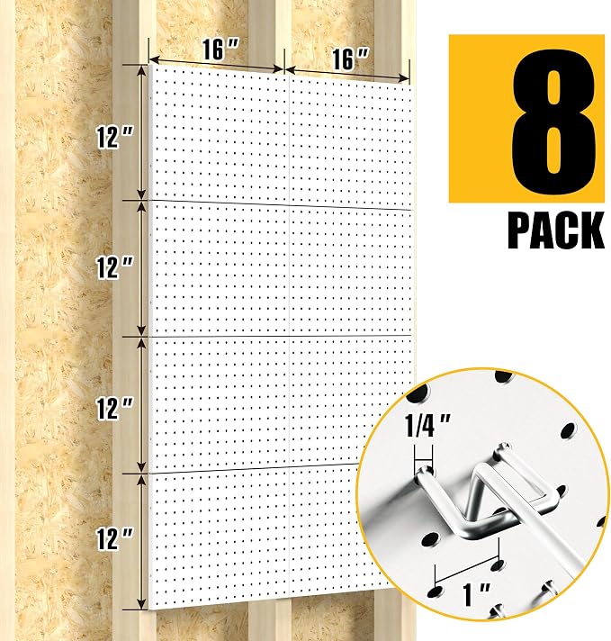 Spampur Peg Board, 8 Pack Metal Pegboard Panels - Image 3