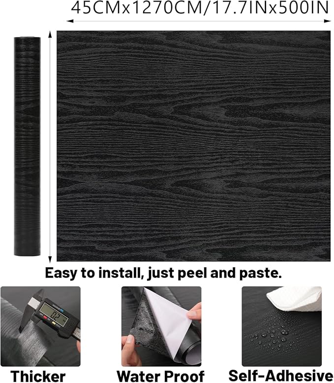 Peel and Stick Wallpaper Black Wood Wall Paper - Image 2