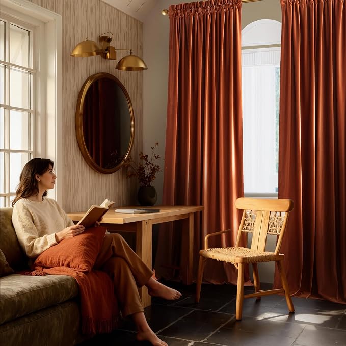 NICETOWN Orange Velvet Curtains 96 inch Long - Image 2