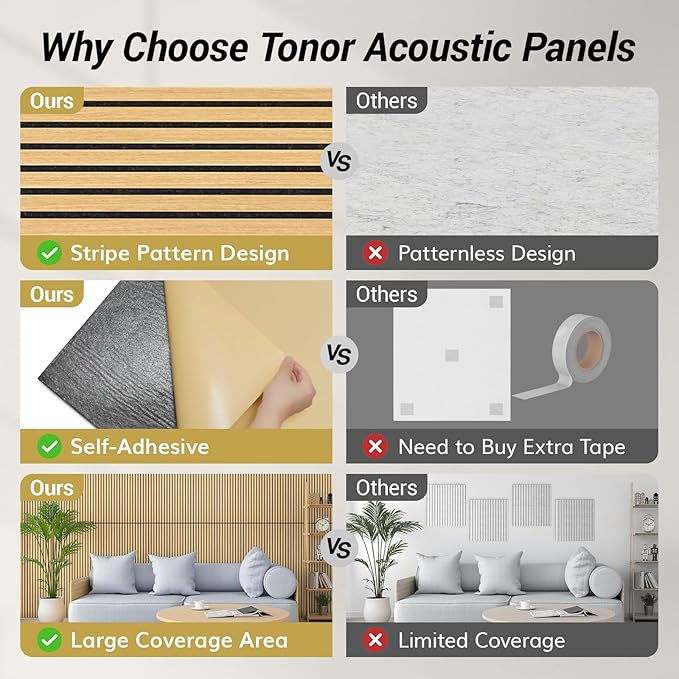 TONOR 8 Pack Large Acoustic Panels, 47.2" X 23.6" X 0.35" Acoustical Wall Panel - Image 3
