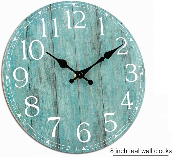 Wall Clock, Teal Silent Non-Ticking Battery Operated, Kitchen Rustic Vintage - Image 8
