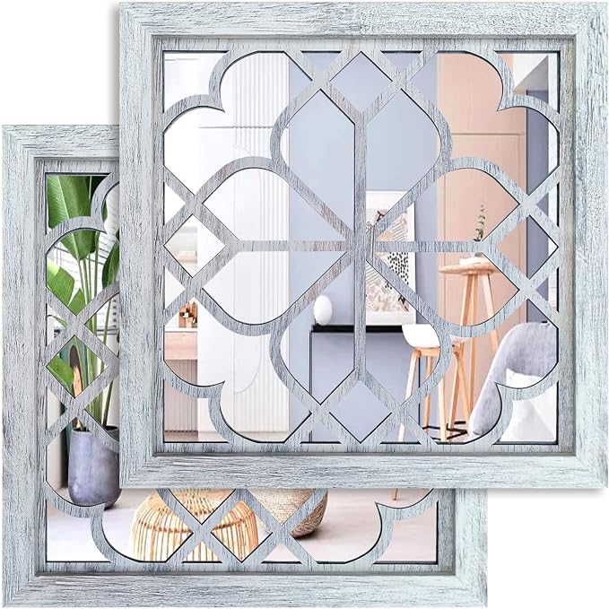 Wocred 2 PCS Square Wall Mirror, Gorgeous Rustic Farmhouse Accent, Rustic White by Wocred