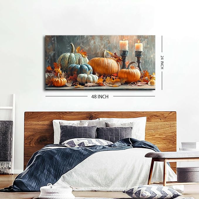 Farmhouse Kitchen Decor Pumpkin Wall Decor Maple Leaves Painting White Orange - Image 6