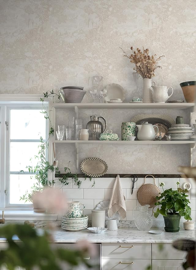 Heroad Peel and Stick Wallpaper Beige Neutral Vintage Forest Animals Floral - Image 5