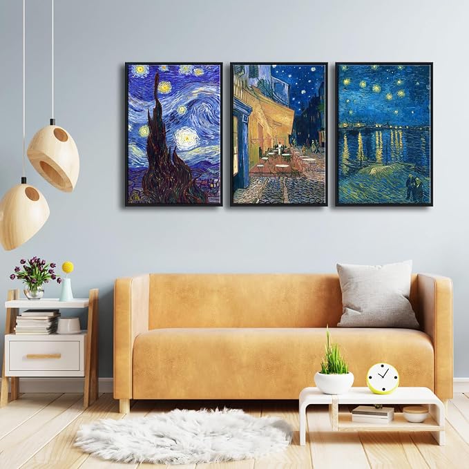 Wieco Art Black Framed 3 Panels Canvas Prints of Vincent Van Gogh Paintings - Image 5