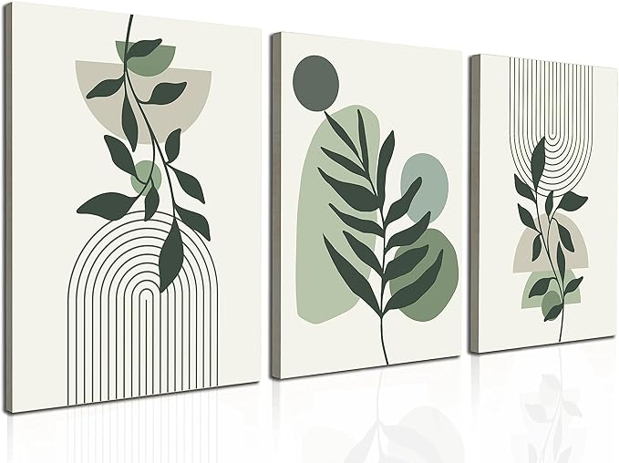 Induslyfe Large Framed Boho Canvas Wall Art Set of 3, Mid Century Modern room by Induslyfe
