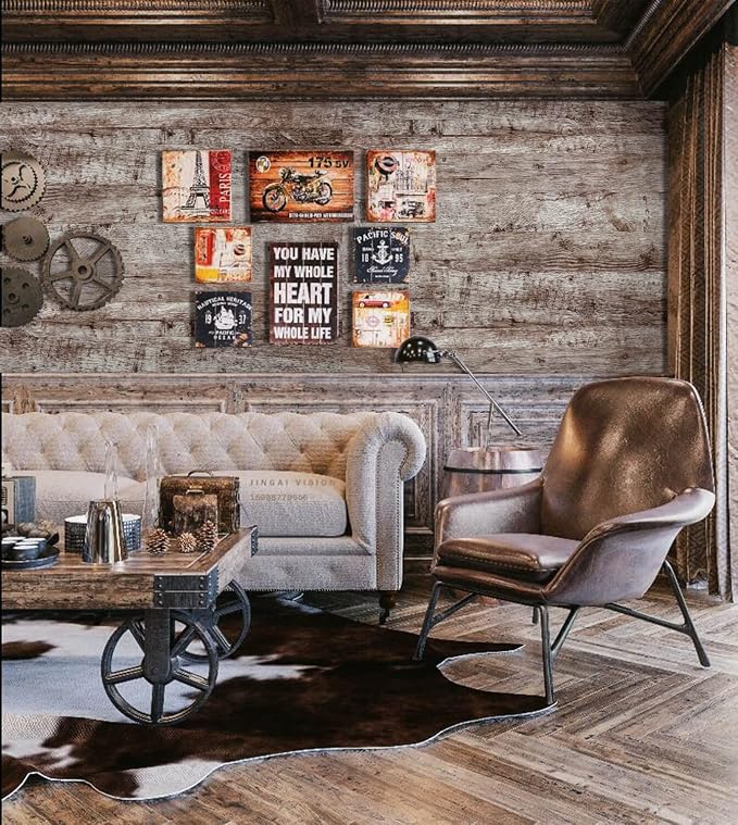 Dimoon Wallpaper 118"x17.7" Wood Peel and Stick Wallpaper Thicken Dark Grey - Image 3
