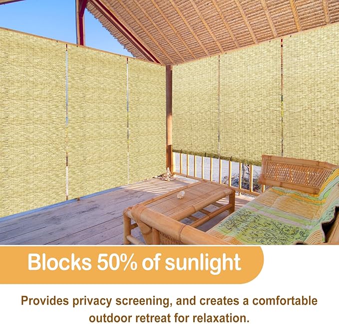 DoubleFill 2 Pcs Bamboo Shades Outdoor Reed Roll up Blinds 48" W x 72" H - Image 6