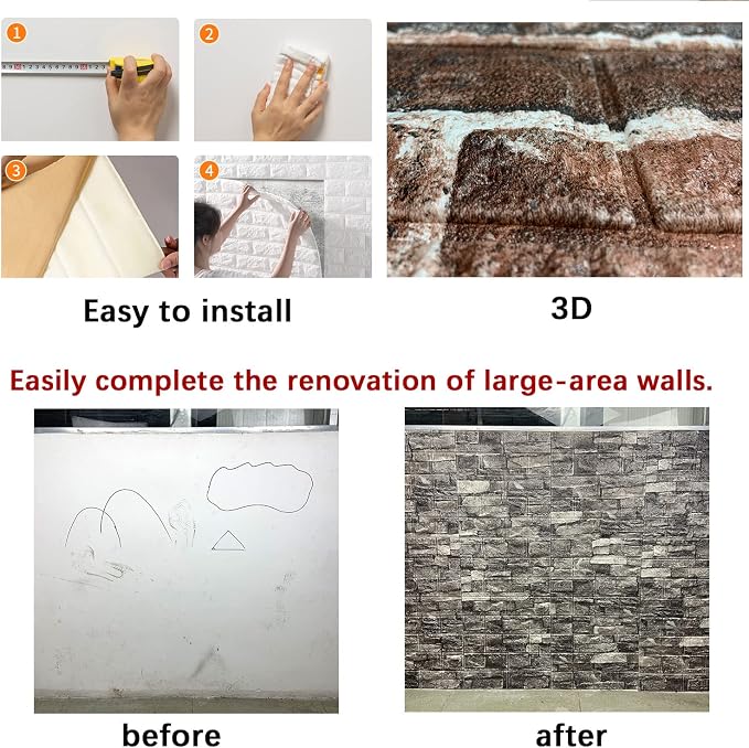 20PCS 3D Wall Panels Peel and Stick Foam 3D Brick Wallpaper Peel and Stick Red - Image 6