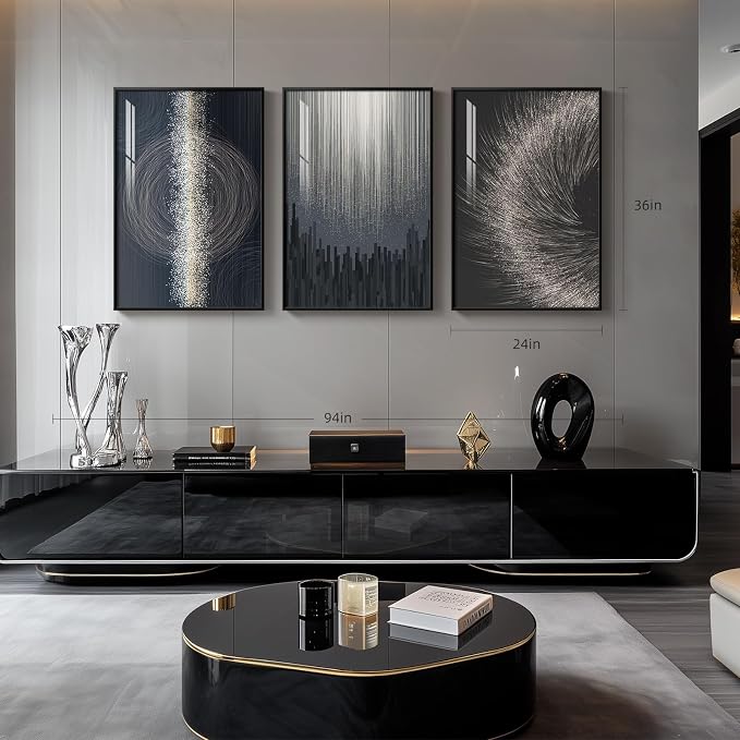 Large Framed Black Silver Modern Abstract Wall Art - Image 3